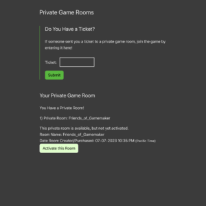 STEP 2 of 5. Activate your private game room