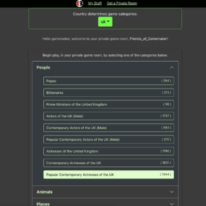 Selecting a Category in a Private Game Room